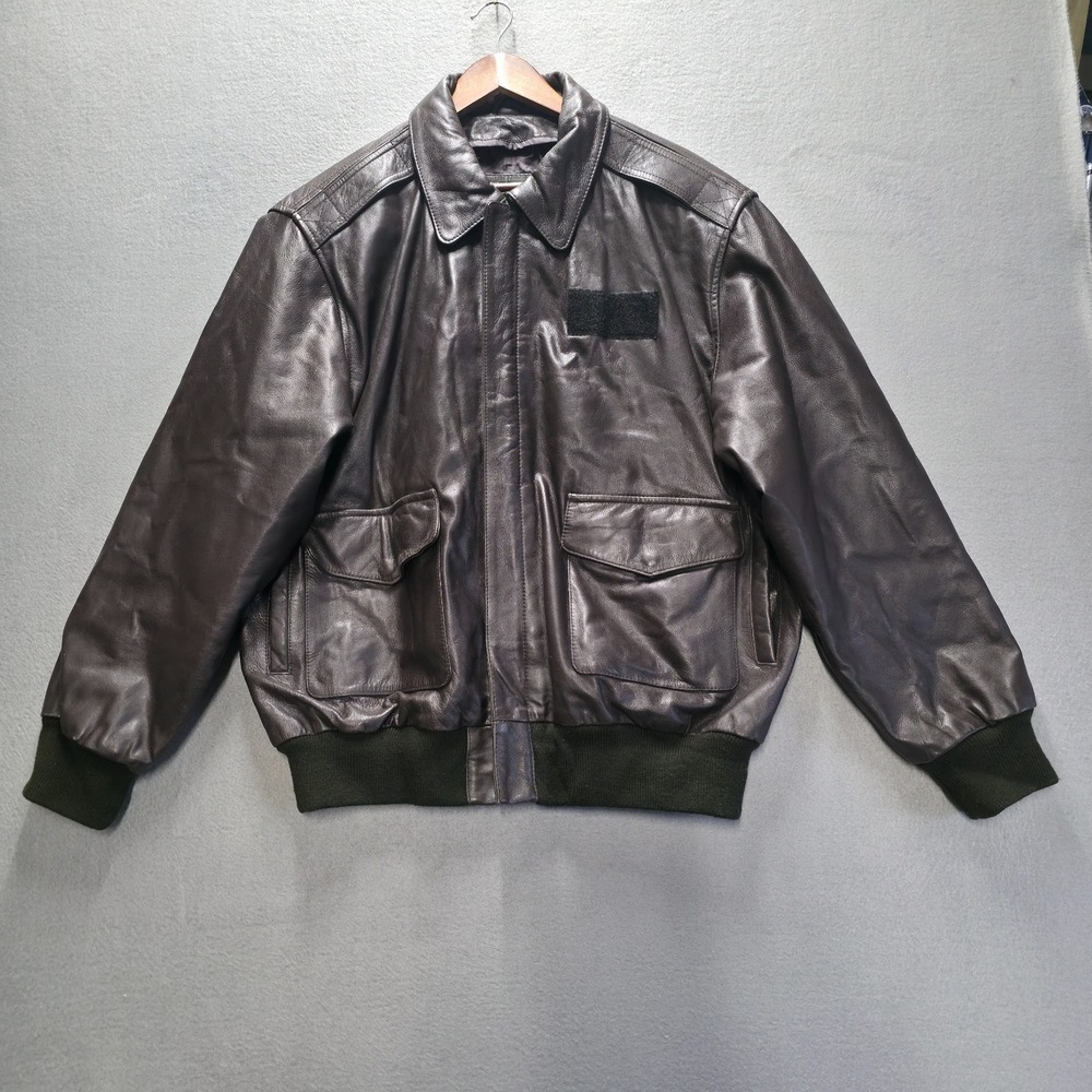 Vintage Burk's Bay Men's Brown Leather Bomber Jacket Size XL